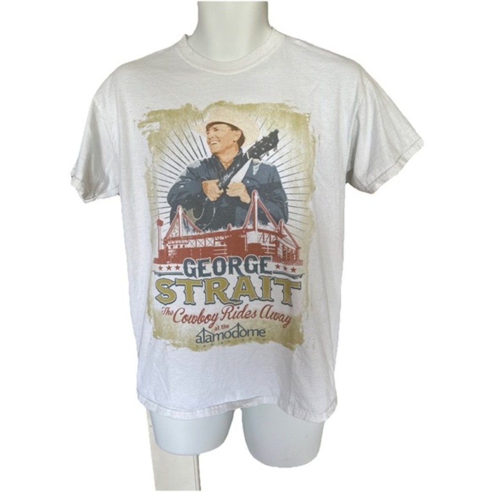 George Strait Double Sided The Cowboy Rides Away Alamodome Med Tshirt Texas Rare - Picture 2 of 15